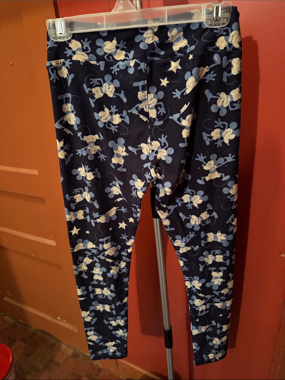 LuLaRoe Navy Leggings with Light Blue and Cream Cartoon Print - Picture 4 of 5